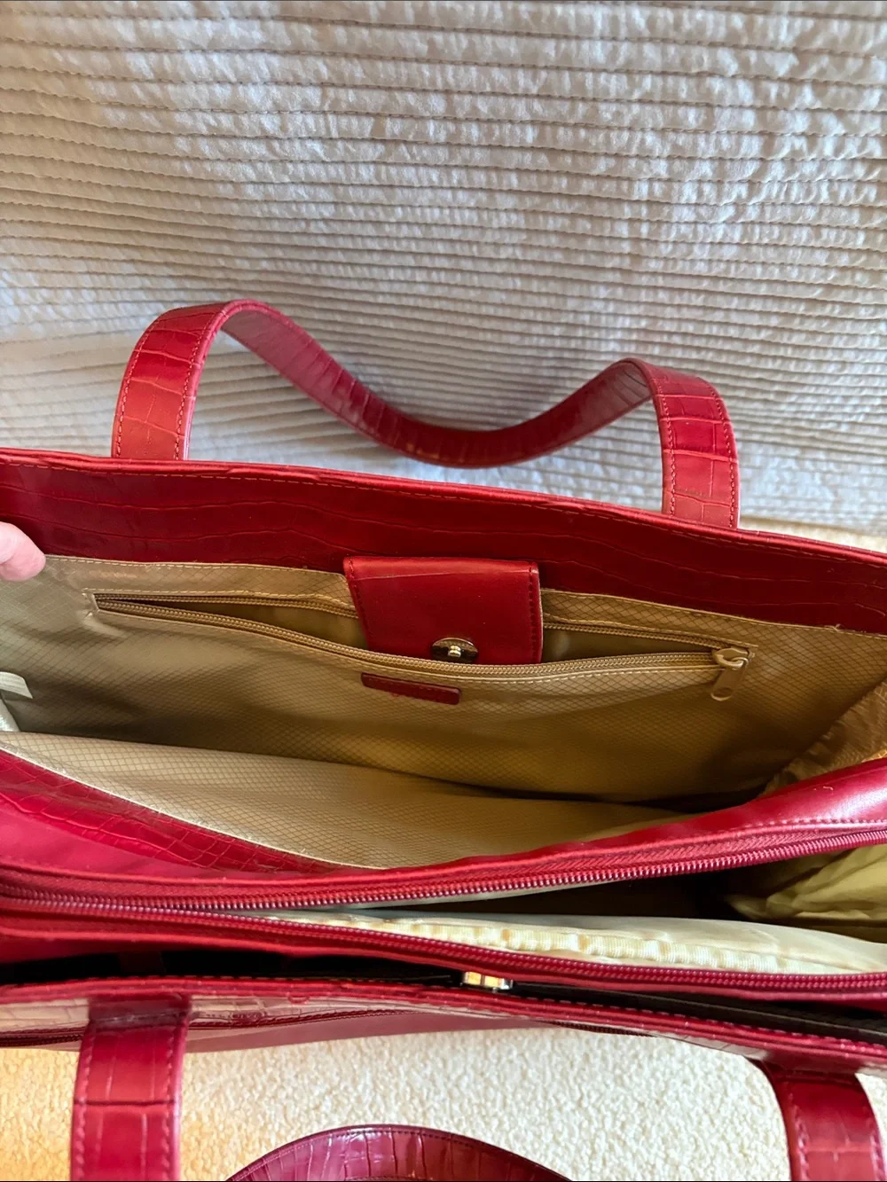 Buxton Stylish Red Women’s Tote Bag with Croc-Texture Trim